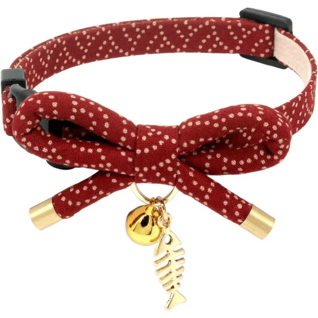 Christmas Cat Collars for Food lover cats with golden fish charm and bell red