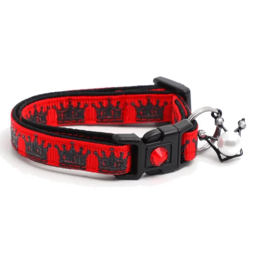 Cat Collars for King and Queen cats With Crown Motif Red on Black