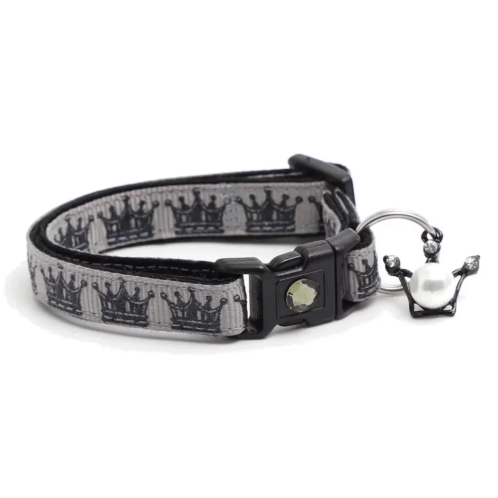 Cat Collars for King and Queen cats With Crown Motif Black and Gray